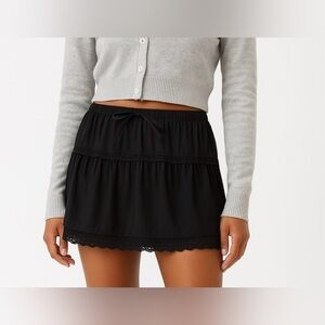Reformation Black Mini Skirt with Lace Trim